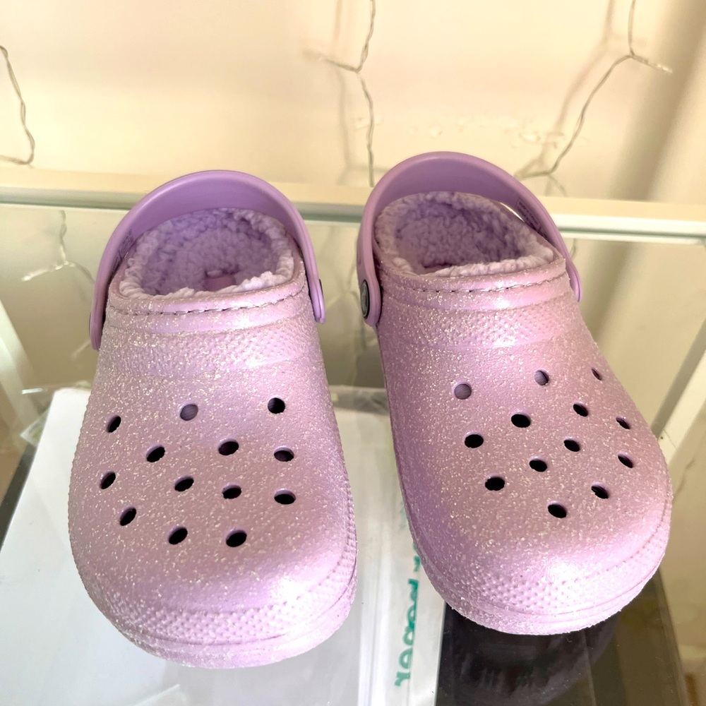 Girls glitter Fuzzy Purple Crocs size 13